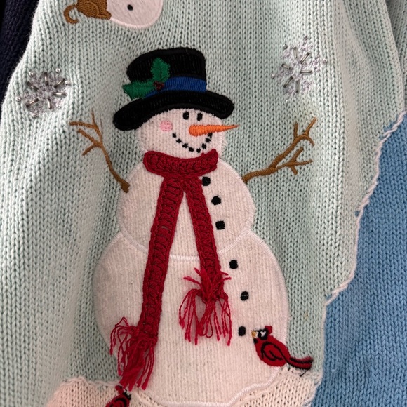 Quacker Factory Snowman Winter Cardigan‎ Sweater Appliqué Beads Colorful Large - Picture 4 of 11